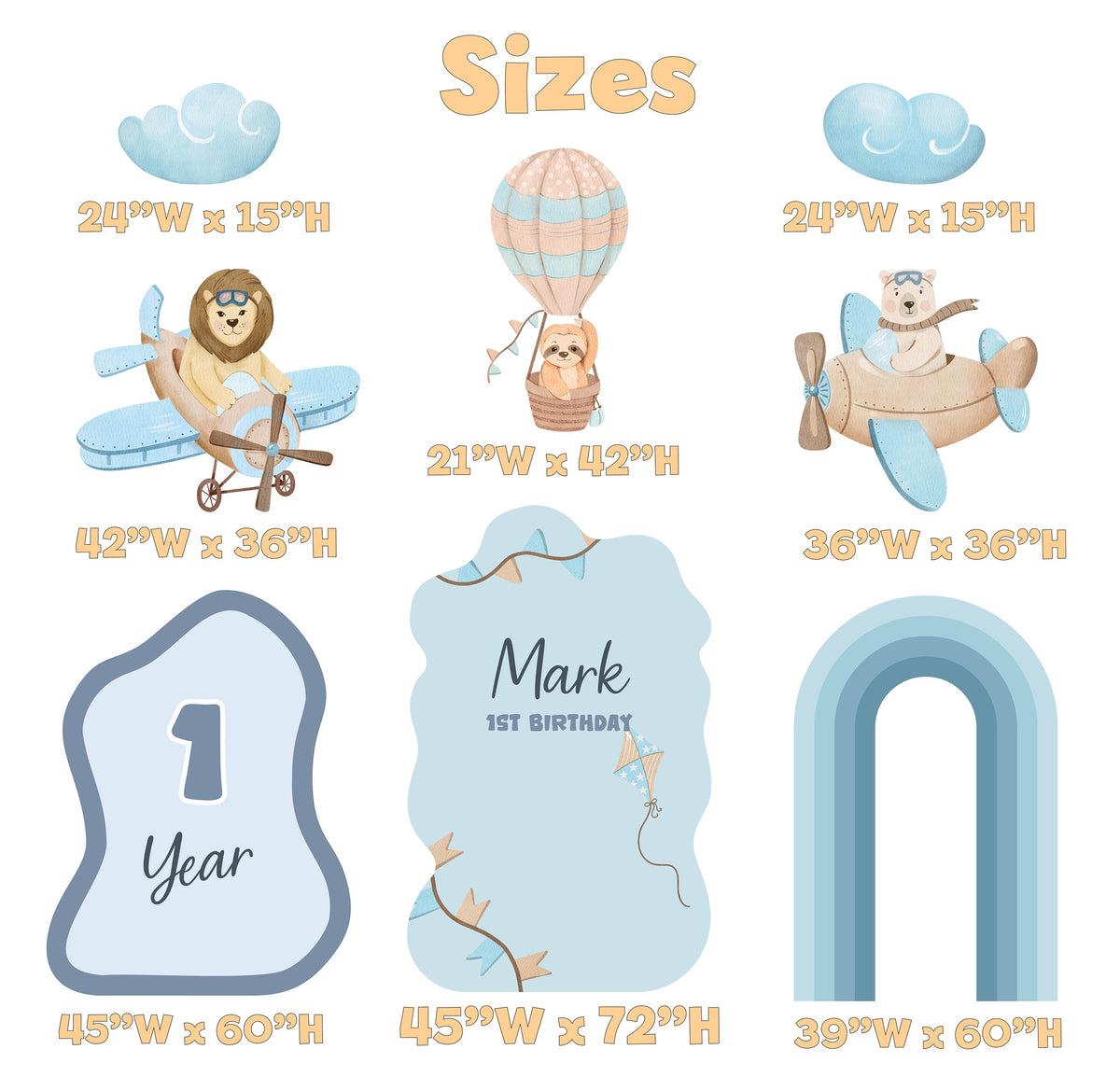 Blue Aviator Animals Cutout, Time flies, Adventure Baby Shower, Hot Air Balloon, Airplane Backdrop, Birthday Decor, Baby Boy, Centerpieces