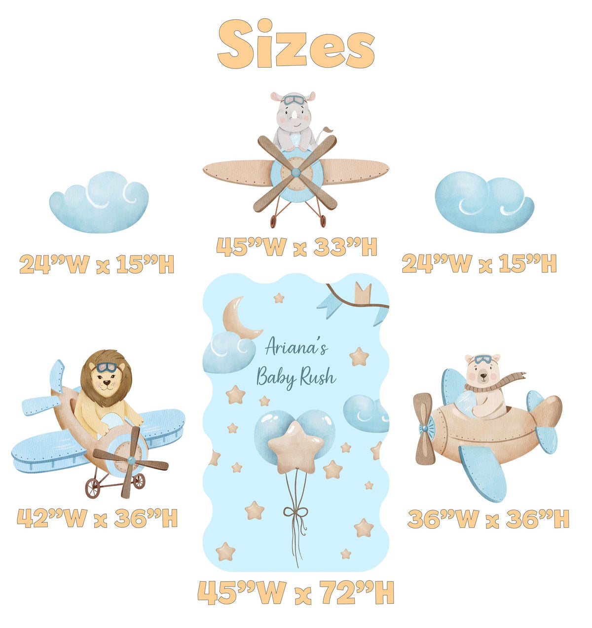 Blue Aviator Animals Cutout, Time flies, Adventure Baby Shower, Hot Air Balloon, Airplane Backdrop, Birthday Decor, Baby Boy, Centerpieces