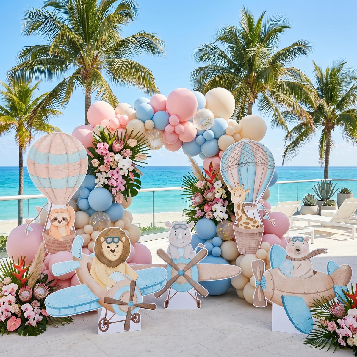Blue Aviator Animals Set 5 Cutouts, Time flies, Adventure Baby Shower, Hot Air Balloon, Airplane, 1st Birthday Decor, Baby Boy, Centerpieces
