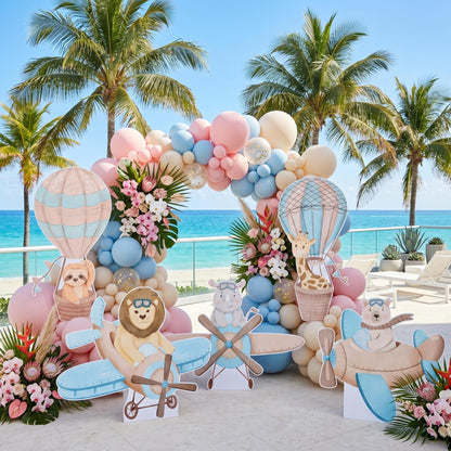 Blue Aviator Animals Set 5 Cutouts, Time flies, Adventure Baby Shower, Hot Air Balloon, Airplane, 1st Birthday Decor, Baby Boy, Centerpieces