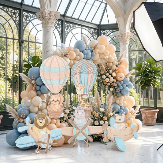 Blue Aviator Animals Set 5 Cutouts — custom party decor, printed and cut to shape