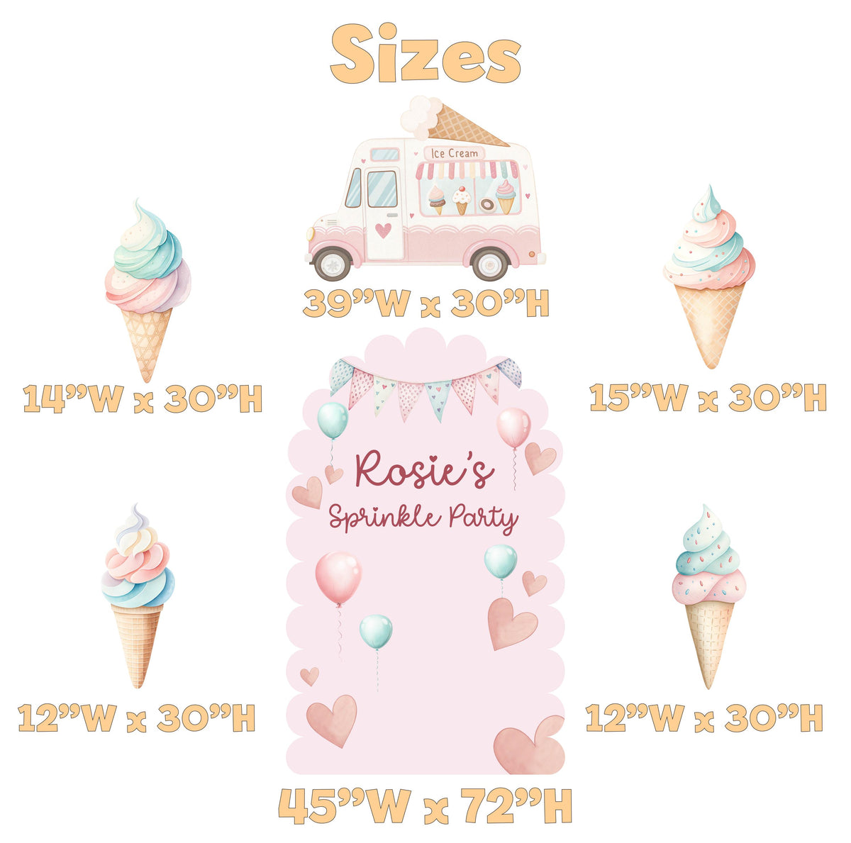 Ice Cream Cutouts, Ice Cream Truck, Backdrop, Two Sweet Birthday, Baby Shower, Candy Theme Decor, Sweet Store, Summer Party