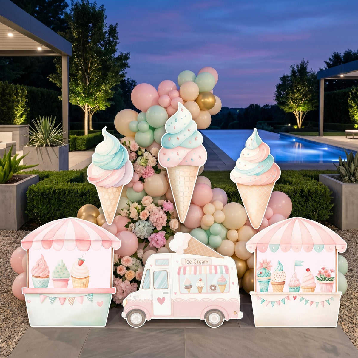 Ice Cream Set 6 Cutouts, Ice Cream Truck, Backdrop, Two Sweet Birthday, Baby Shower, Candy Theme Decor, Sweet Store, Summer Party