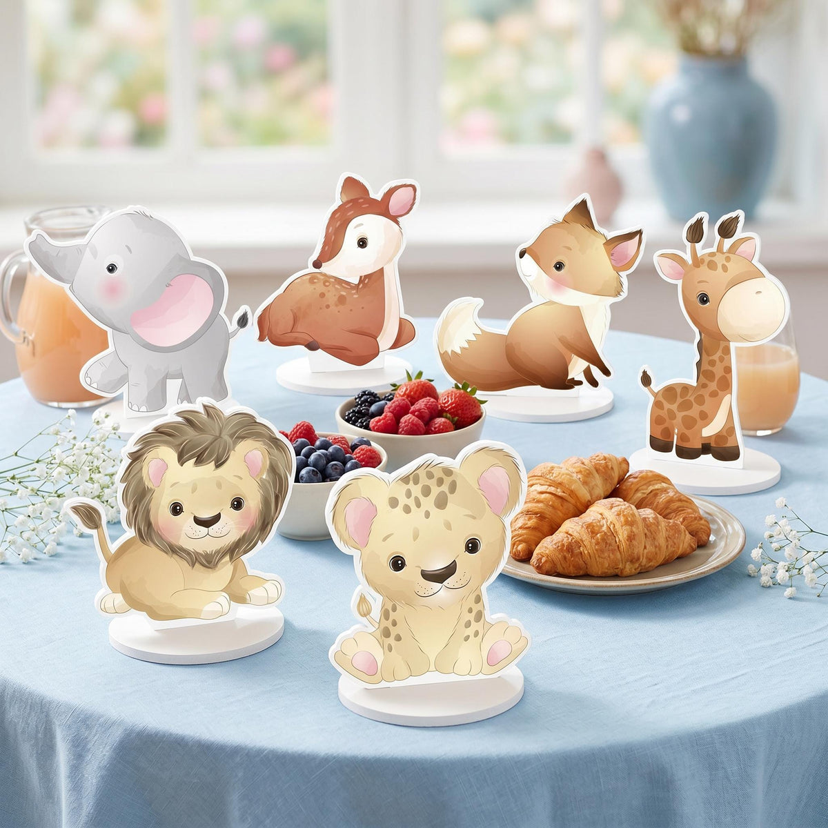 Safari Animals Double-Sided Table Centerpieces Set 6, Jungle Baby Shower, Nursery Decor, Table Decor, Birthday Decorations, Wild One