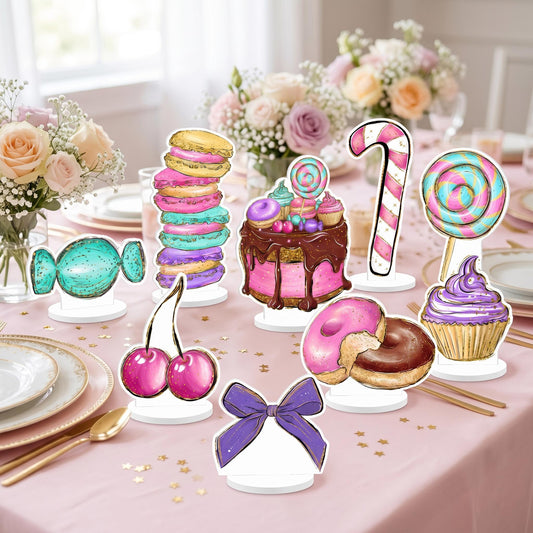 Candy Shop Double-Sided Table Centerpieces Set 9 — custom party decor, printed and cut to shape