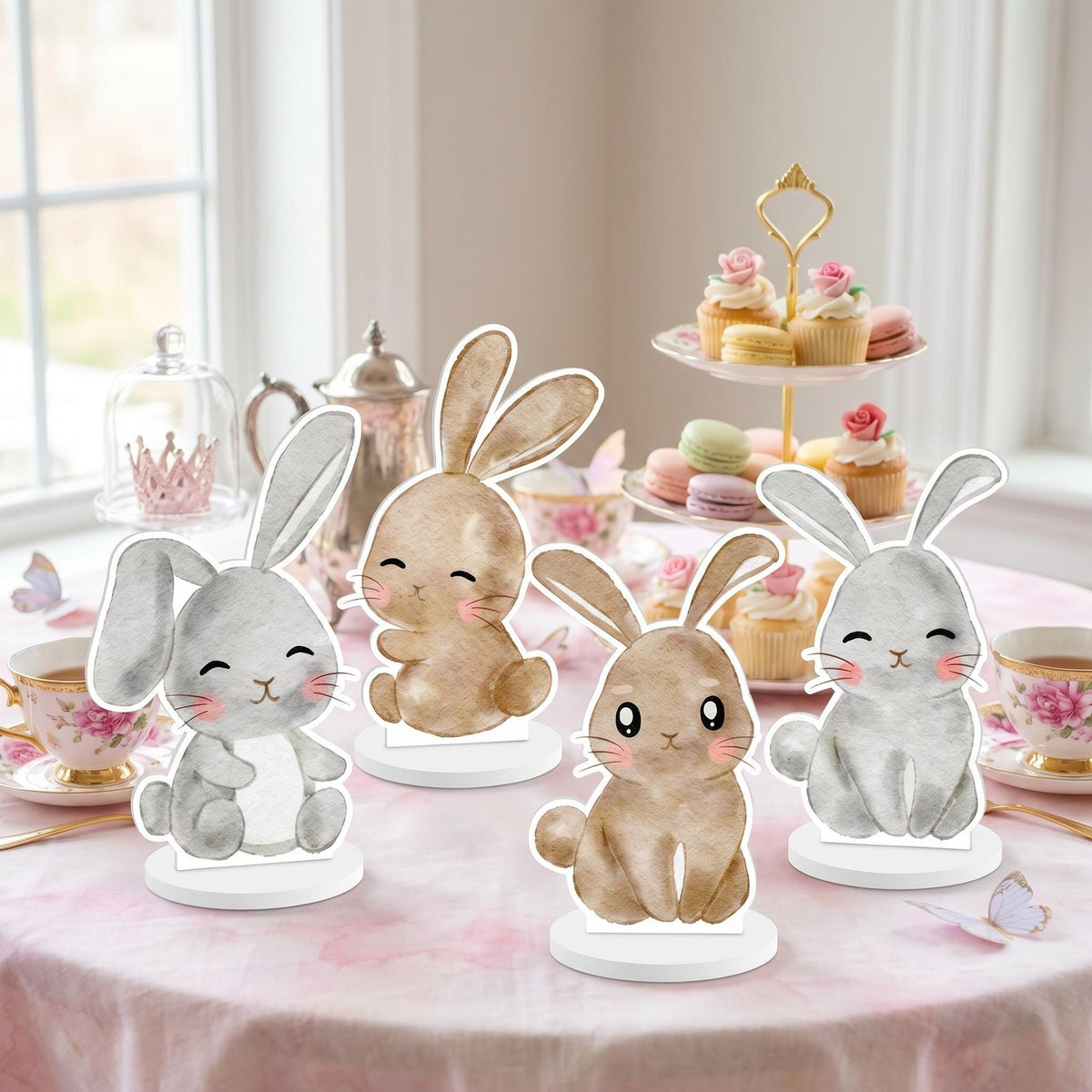 Bunny Double-Sided Table Centerpieces Set 4 — custom party decor, printed and cut to shape