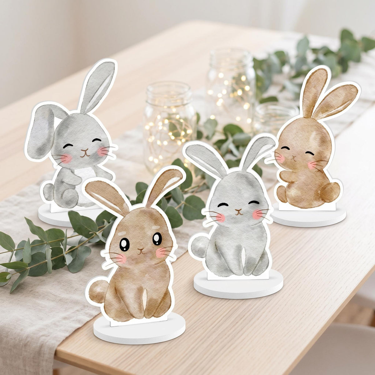 Bunny Double-Sided Table Centerpieces Set 4, Rabbit Baby Shower, Nursery Decor, Table Decor, Woodland Birthday Decorations