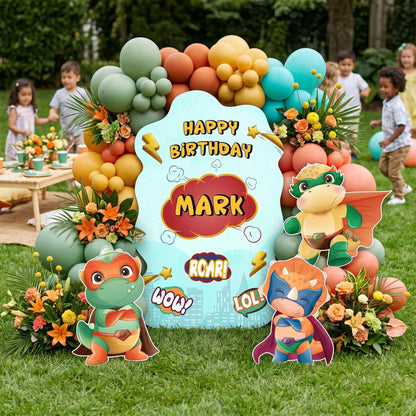 Superhero Dinosaur Party Cutouts, Party Decor, Baby Dino, Birthday Party Props, Baby Shower, Lawn Sign, Comic