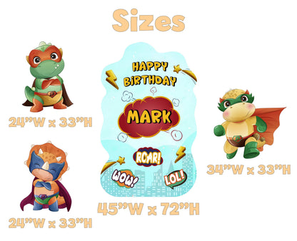 Superhero Dinosaur Party Cutouts, Party Decor, Baby Dino, Birthday Party Props, Baby Shower, Lawn Sign, Comic