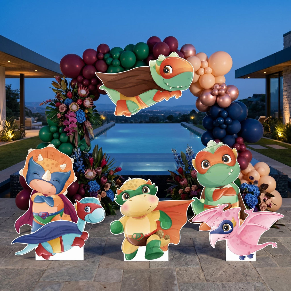 Superhero Dinosaur Set 6 Party Cutouts, Party Decor, Baby Dino, Birthday Party Props, Baby Shower, Lawn Sign, Comic