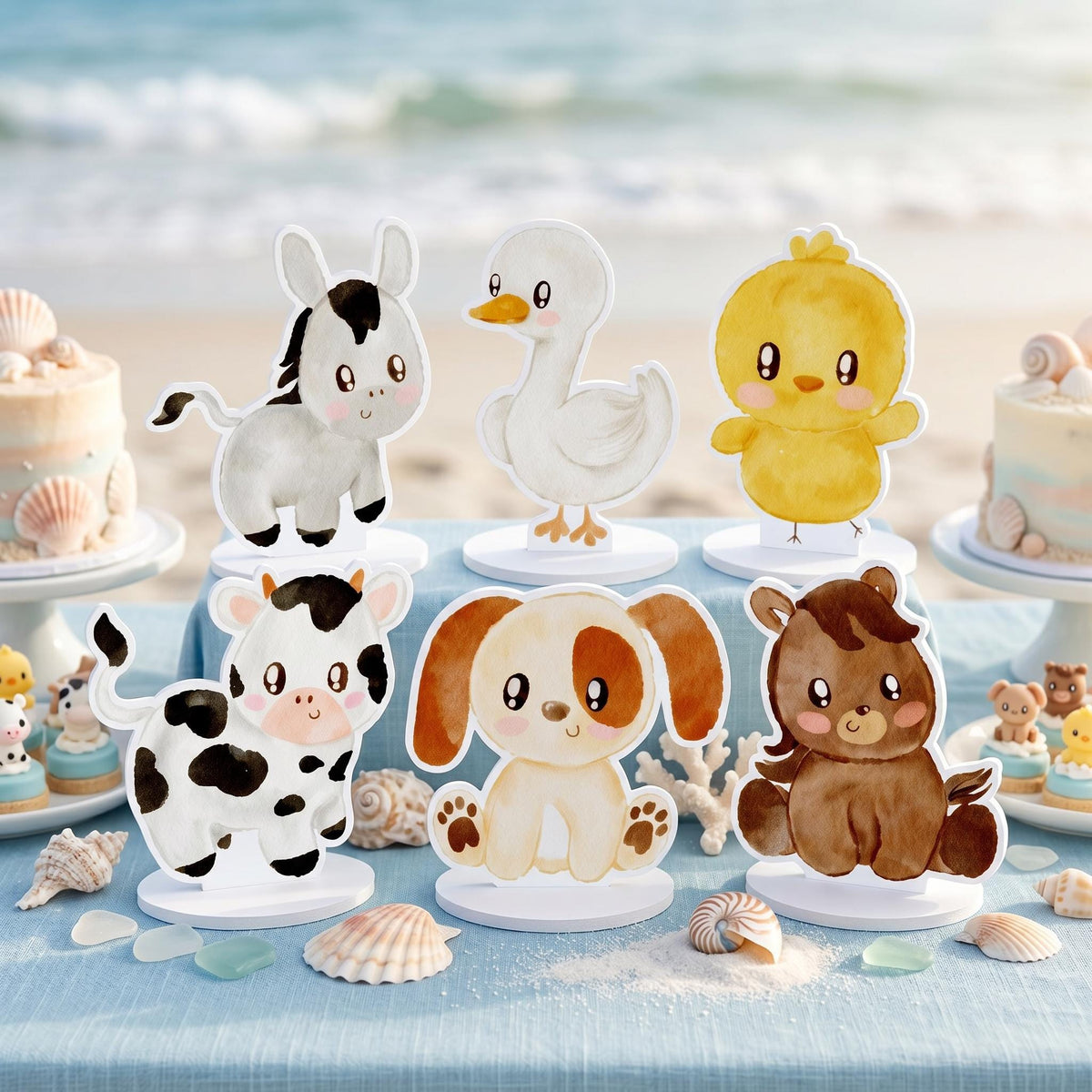 Farm Animals Double-Sided Table Centerpieces Set 6, Baby Shower, Nursery Decor, Table Decor, Birthday Decorations, Farmhouse Decor