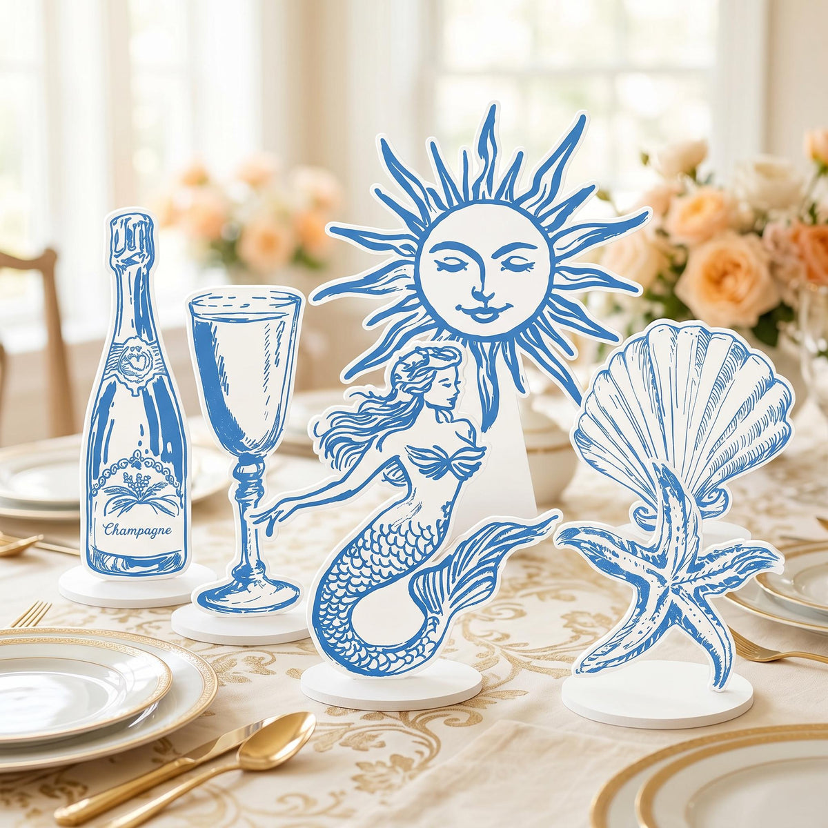 Double-Sided Table Centerpieces Set 6, Mediterranean Birthday Cutouts, Amalfi Coast Bridal Shower Decor, Bachelorette Party, Table Decor