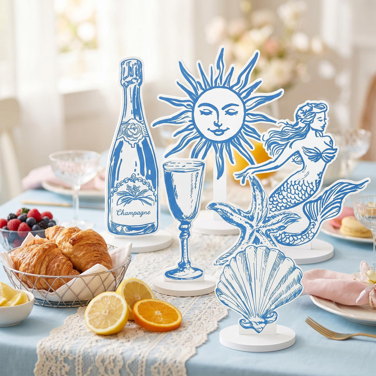 Double-Sided Table Centerpieces Set 6, Mediterranean Birthday Cutouts, Amalfi Coast Bridal Shower Decor, Bachelorette Party, Table Decor