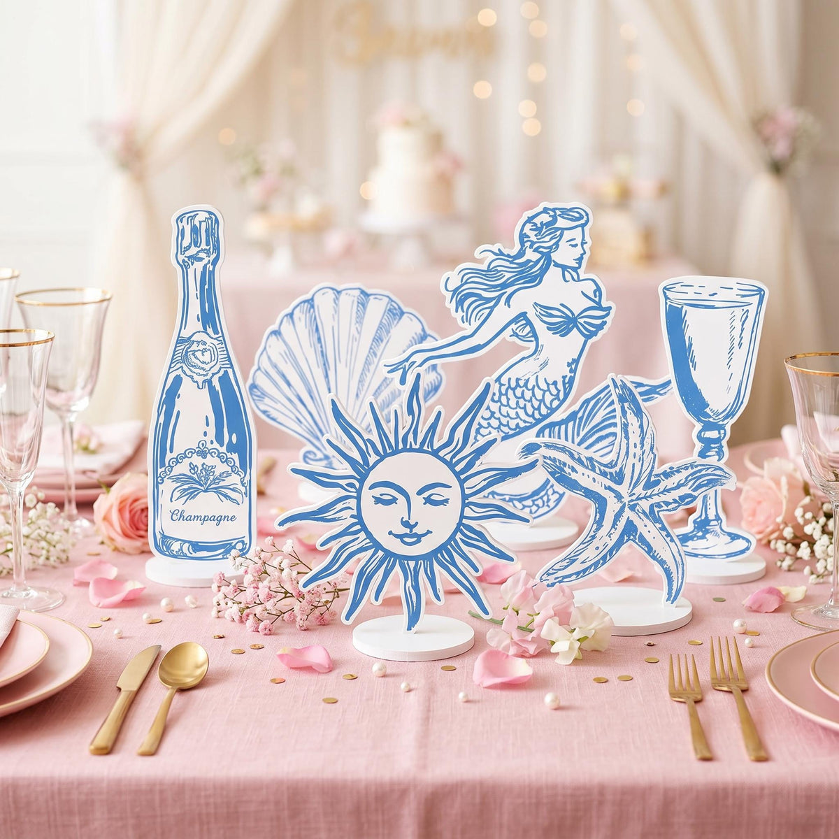 Double-Sided Table Centerpieces Set 6, Mediterranean Birthday Cutouts, Amalfi Coast Bridal Shower Decor, Bachelorette Party, Table Decor