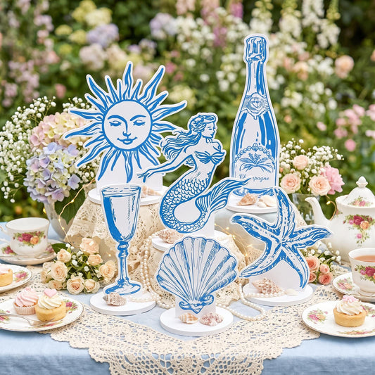 Double-Sided Table Centerpieces Set 6 — custom party decor, printed and cut to shape
