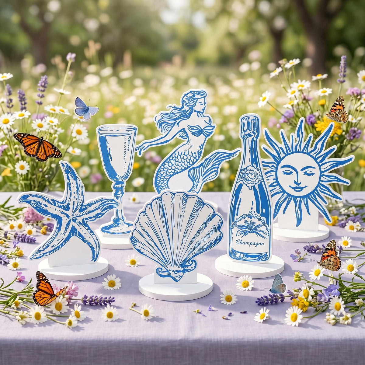 Double-Sided Table Centerpieces Set 6, Mediterranean Birthday Cutouts, Amalfi Coast Bridal Shower Decor, Bachelorette Party, Table Decor