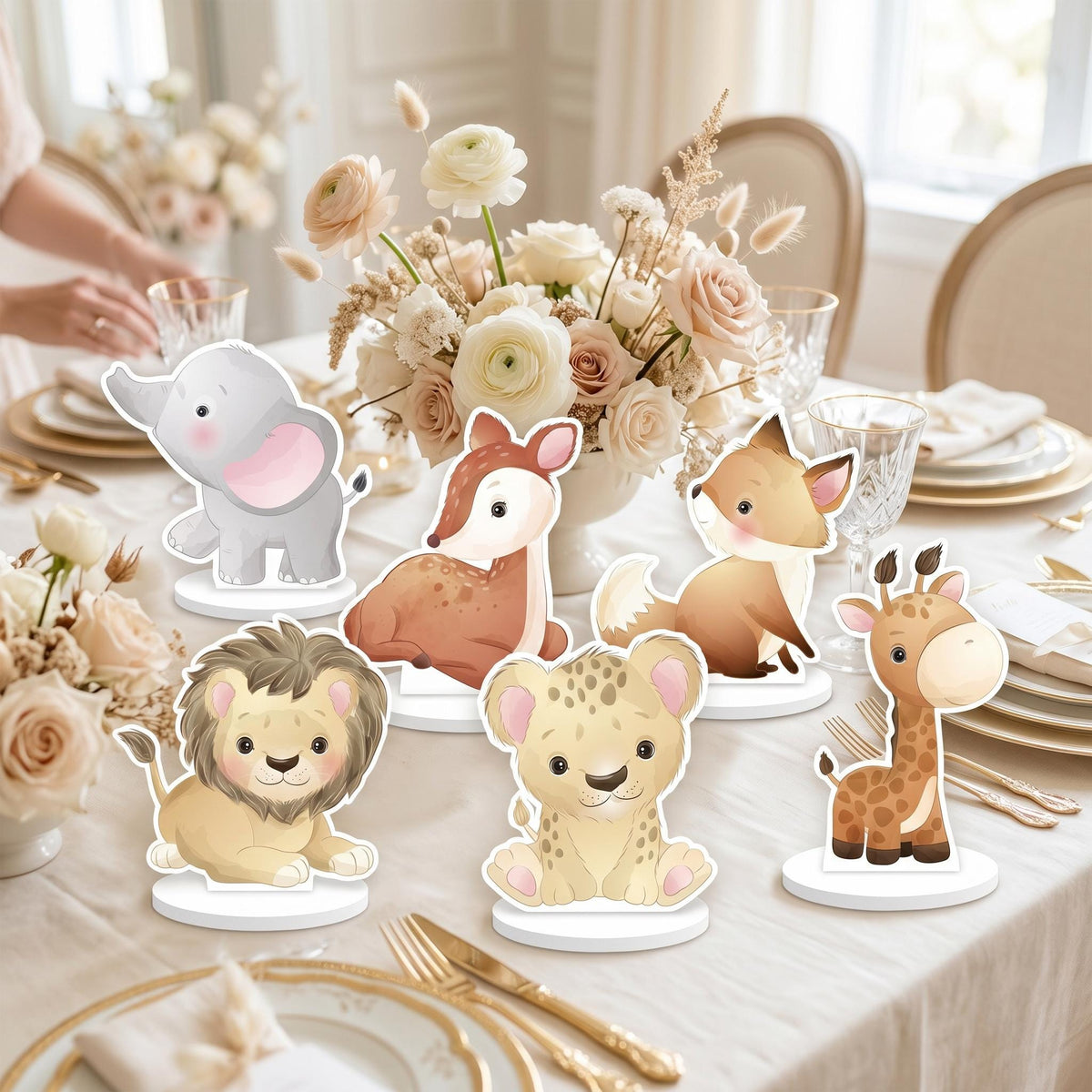 Safari Animals Double-Sided Table Centerpieces Set 6, Jungle Baby Shower, Nursery Decor, Table Decor, Birthday Decorations, Wild One
