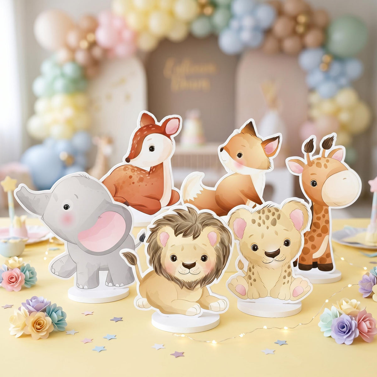 Safari Animals Double-Sided Table Centerpieces Set 6, Jungle Baby Shower, Nursery Decor, Table Decor, Birthday Decorations, Wild One