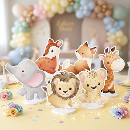 Safari Animals Double-Sided Table Centerpieces Set 6, Jungle Baby Shower, Nursery Decor, Table Decor, Birthday Decorations, Wild One