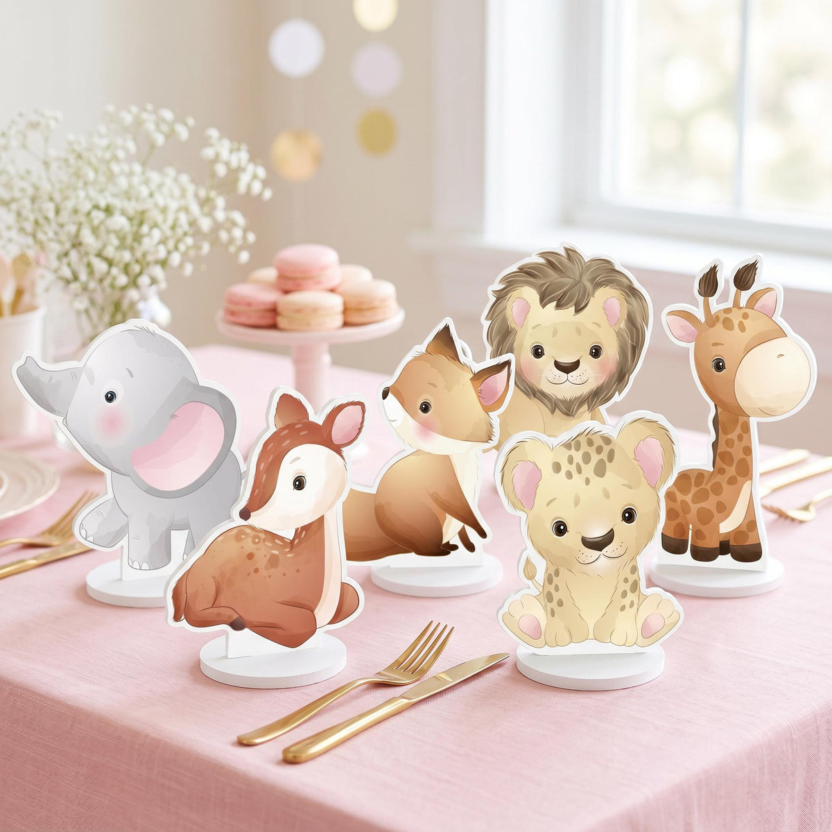 Safari Animals Double-Sided Table Centerpieces Set 6, Jungle Baby Shower, Nursery Decor, Table Decor, Birthday Decorations, Wild One