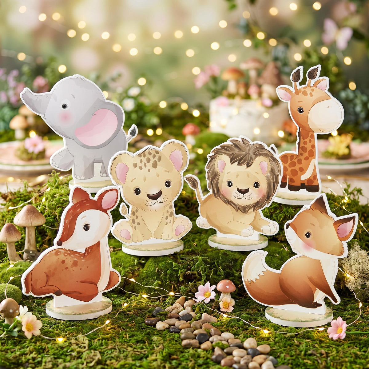 Safari Animals Double-Sided Table Centerpieces Set 6, Jungle Baby Shower, Nursery Decor, Table Decor, Birthday Decorations, Wild One