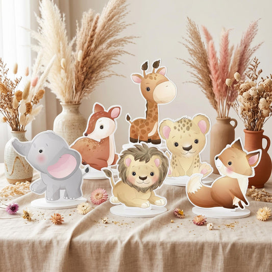 Safari Animals Double-Sided Table Centerpieces Set 6 — custom party decor, printed and cut to shape