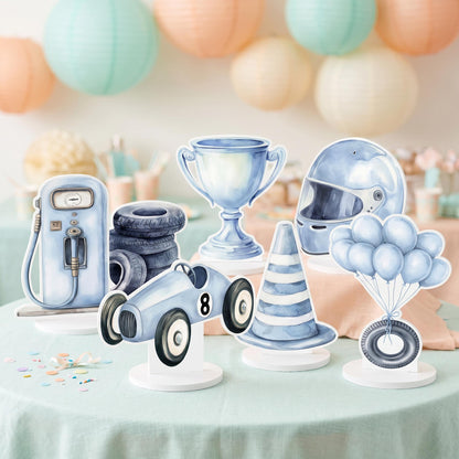 Blue Race Car Double-Sided Table Centerpieces Set 7, Boys Baby Shower, Nursery Decor, Table Decor, Birthday Decorations, Vintage Cars