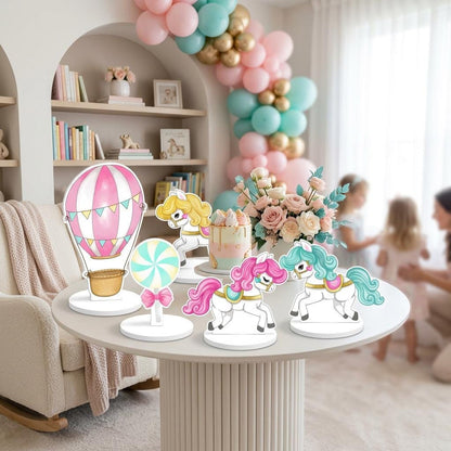 Carnival Double-Sided Table Centerpieces Set 5, Hot Air Balloon, First Birthday, Circus Baby Shower, Nursery Decor, Table Decor, Carousel