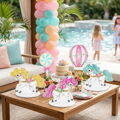 Carnival Double-Sided Table Centerpieces Set 5, Hot Air Balloon, First Birthday, Circus Baby Shower, Nursery Decor, Table Decor, Carousel