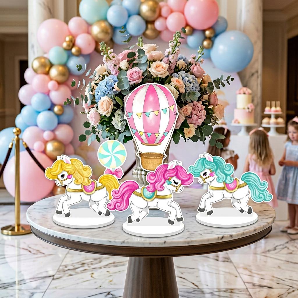 Carnival Double-Sided Table Centerpieces Set 5 — custom party decor, printed and cut to shape