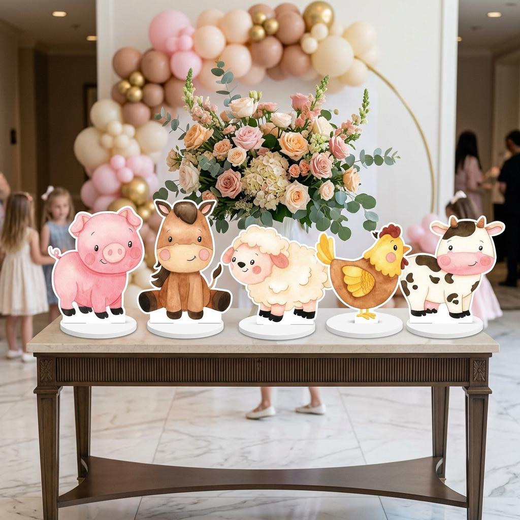 Farm Animals Double-Sided Table Centerpieces Set 5, Baby Shower, Nursery Decor, Table Decor, Birthday Decorations, Farmhouse Decor, Props