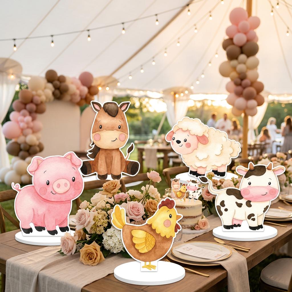 Farm Animals Double-Sided Table Centerpieces Set 5, Baby Shower, Nursery Decor, Table Decor, Birthday Decorations, Farmhouse Decor, Props
