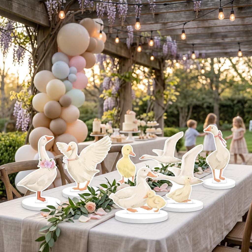 One Silly Goose Double-Sided Table Centerpieces Set 6, Baby Shower, Table Decor, Birthday Decorations, Lucky Duck, Gender Neutral