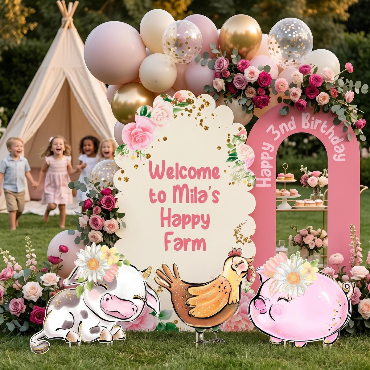 Pink Farm Animals Cutouts, Ranch Animals Party, Barnyard Birthday Prop, Baby Shower Backdrop, Farm Themed Party Decor, Centerpieces