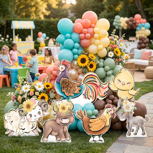 Farm Animals Set 6 Cutouts — custom party decor, printed and cut to shape