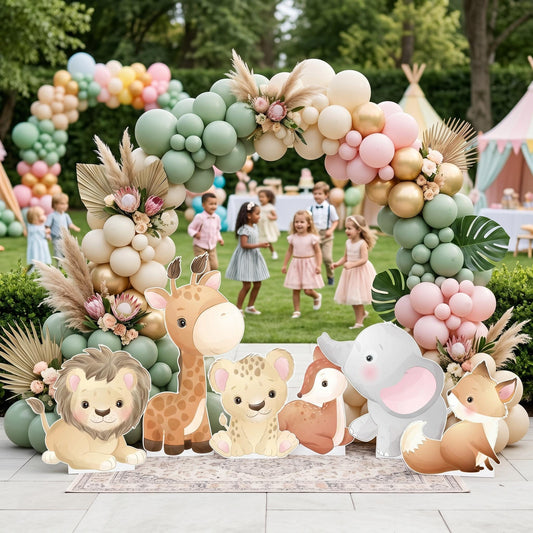 Safari Animals Set 6 Cutouts — custom party decor, printed and cut to shape