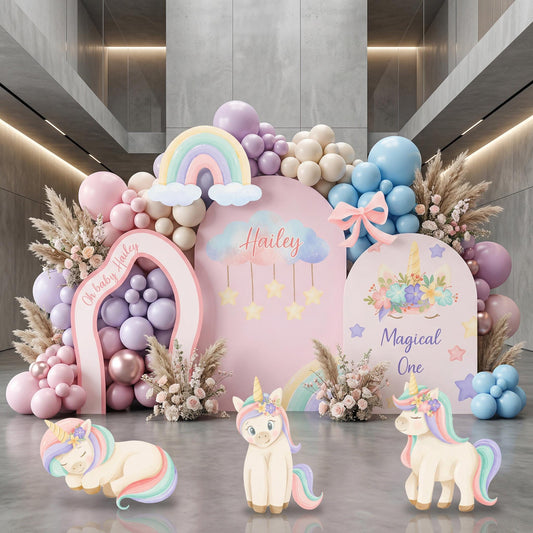 Pastel Unicorn Birthday Cutout — custom party decor, printed and cut to shape