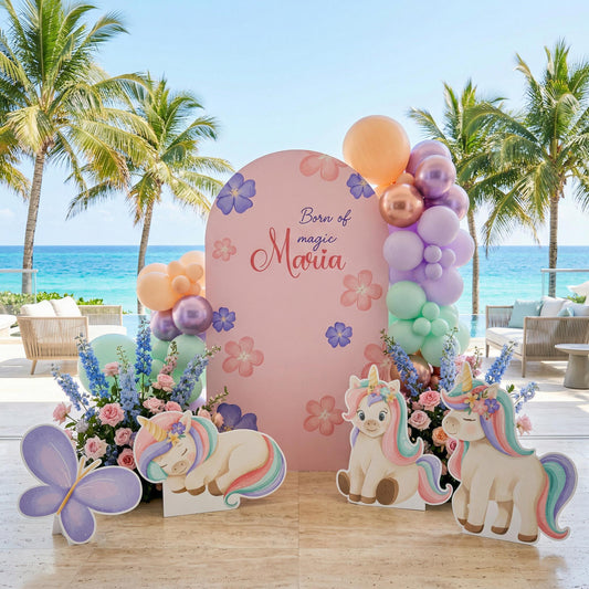 Pink Unicorn Birthday Cutouts — custom party decor, printed and cut to shape