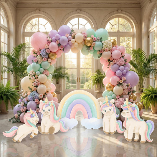 Pink Unicorn Set 6 Birthday Cutouts — custom party decor, printed and cut to shape
