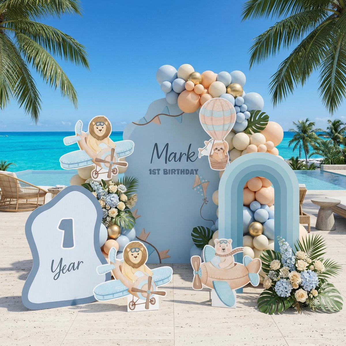 Blue Aviator Animals Cutout, Time flies, Adventure Baby Shower, Hot Air Balloon, Airplane Backdrop, Birthday Decor, Baby Boy, Centerpieces