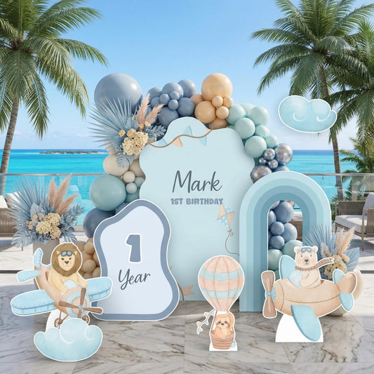 Blue Aviator Animals Cutout — custom party decor, printed and cut to shape