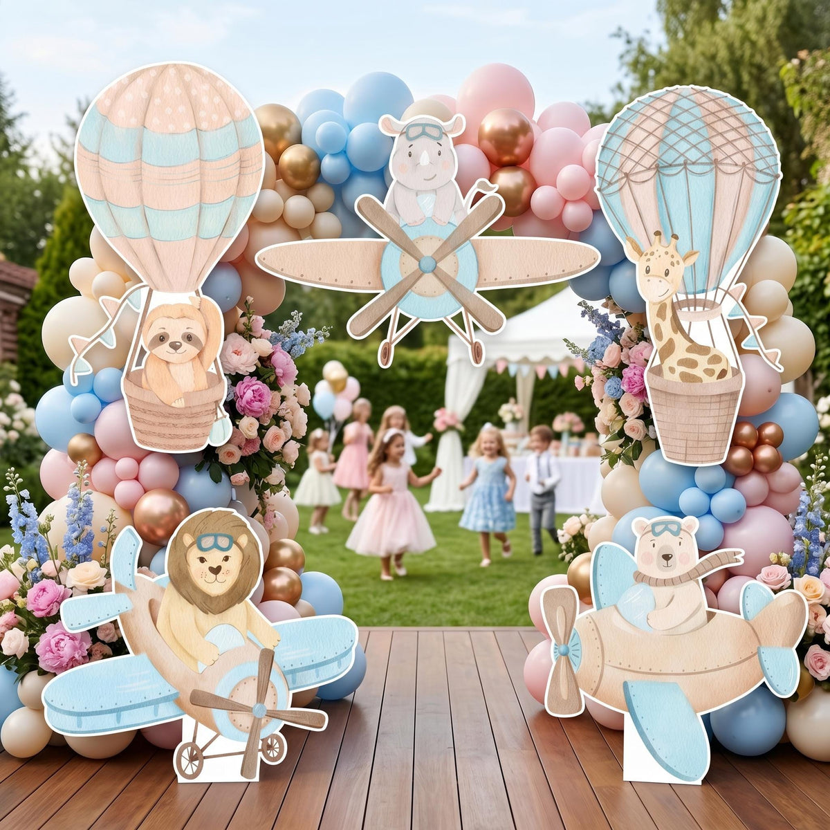 Blue Aviator Animals Set 5 Cutouts, Time flies, Adventure Baby Shower, Hot Air Balloon, Airplane, 1st Birthday Decor, Baby Boy, Centerpieces