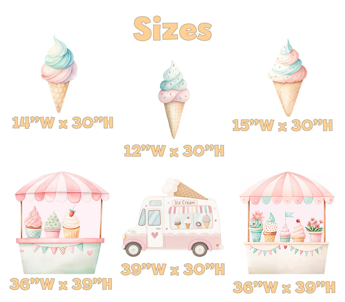 Ice Cream Set 6 Cutouts, Ice Cream Truck, Backdrop, Two Sweet Birthday, Baby Shower, Candy Theme Decor, Sweet Store, Summer Party