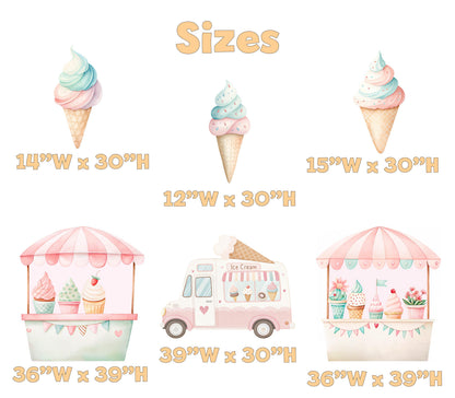 Ice Cream Set 6 Cutouts, Ice Cream Truck, Backdrop, Two Sweet Birthday, Baby Shower, Candy Theme Decor, Sweet Store, Summer Party