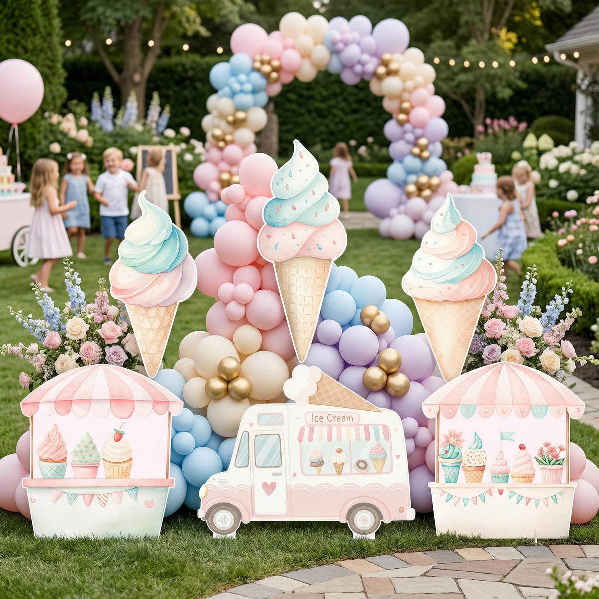 Ice Cream Set 6 Cutouts — custom party decor, printed and cut to shape
