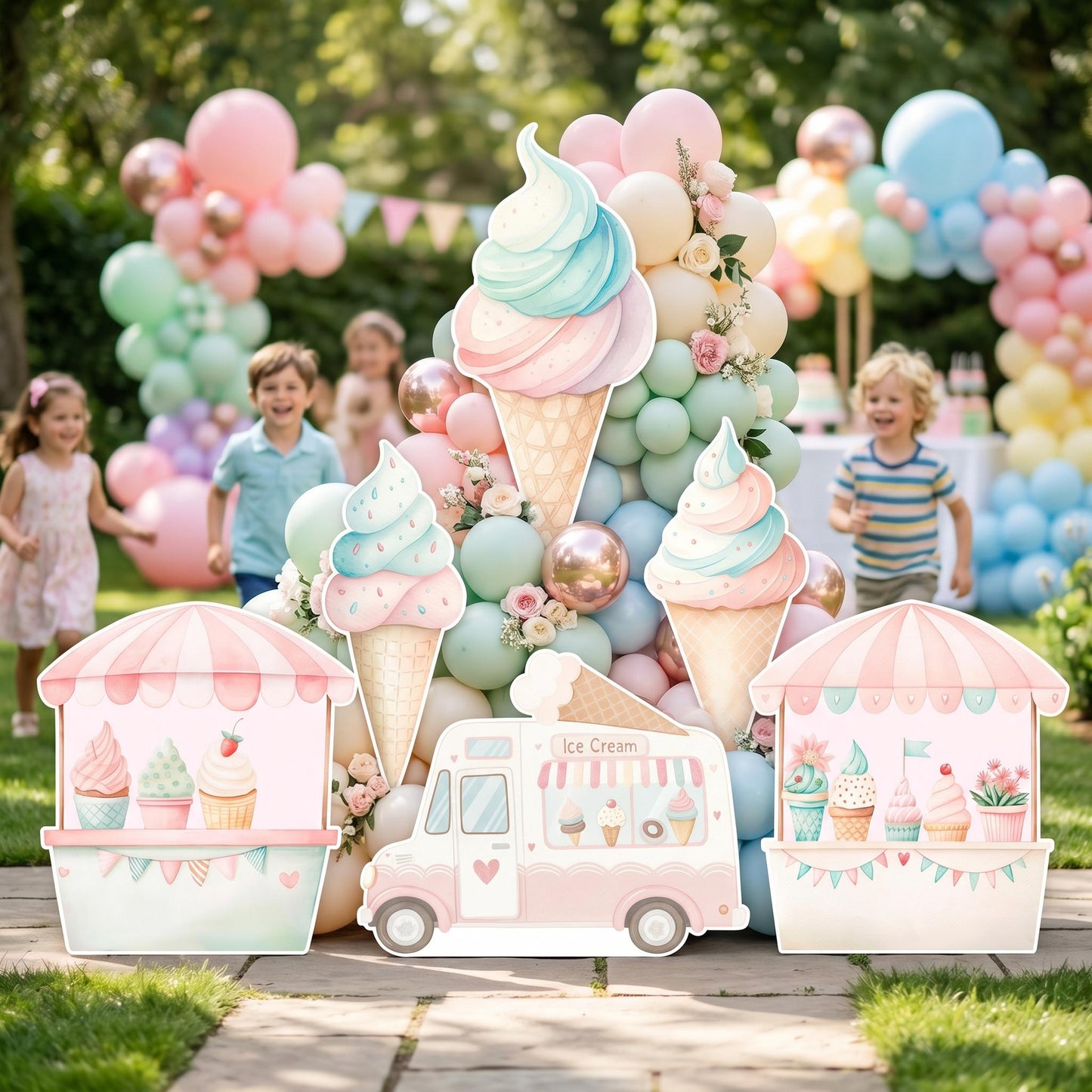 Ice Cream Set 6 Cutouts, Ice Cream Truck, Backdrop, Two Sweet Birthday, Baby Shower, Candy Theme Decor, Sweet Store, Summer Party