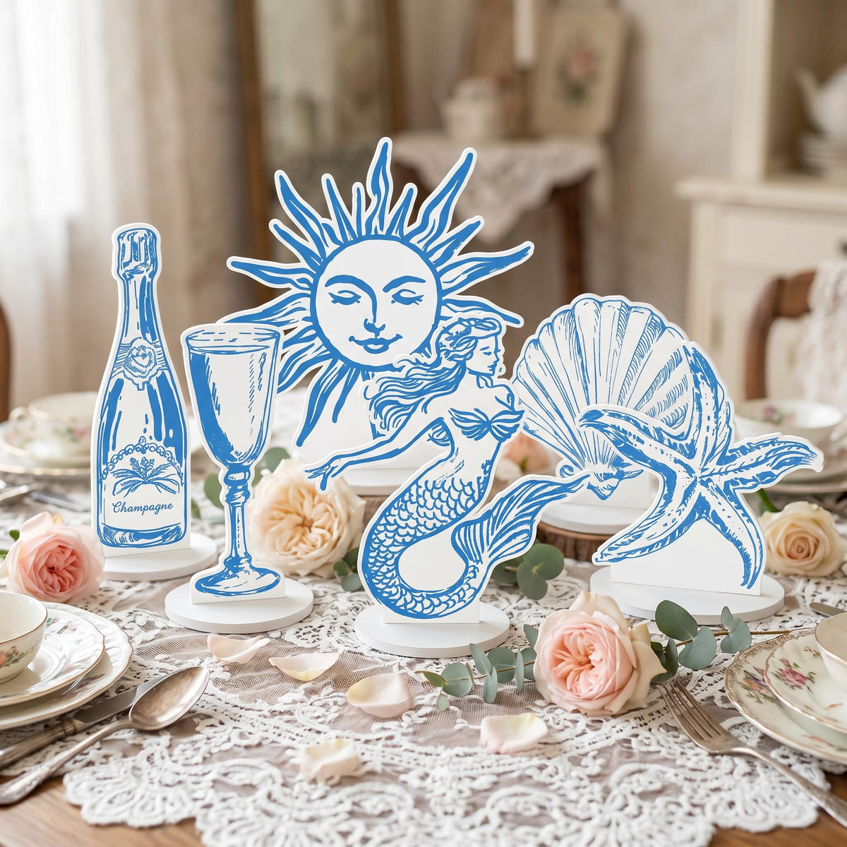 Double-Sided Table Centerpieces Set 6, Mediterranean Birthday Cutouts, Amalfi Coast Bridal Shower Decor, Bachelorette Party, Table Decor