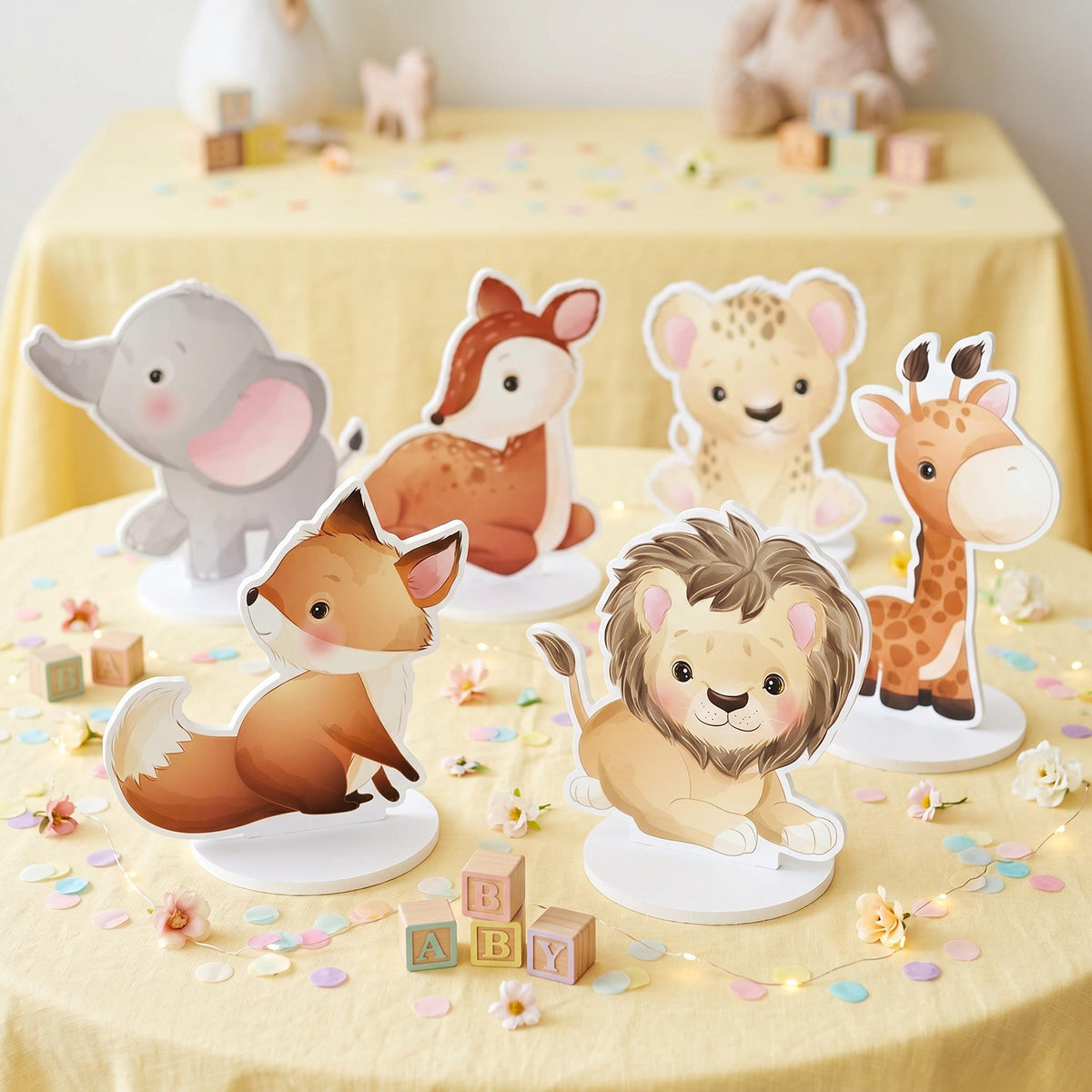 Safari Animals Double-Sided Table Centerpieces Set 6, Jungle Baby Shower, Nursery Decor, Table Decor, Birthday Decorations, Wild One