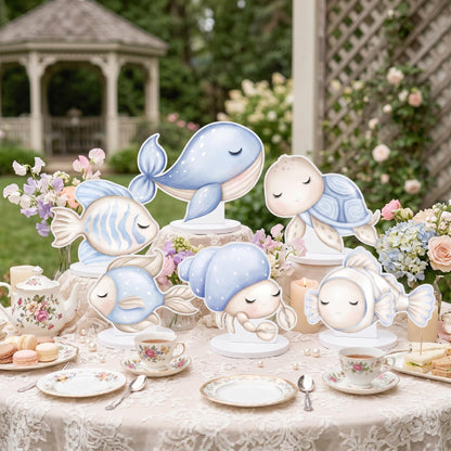 Blue Sea Animals Double-Sided Table Centerpieces Set 6, Baby Shower, Nursery Decor, Table Decor, Birthday Decorations, Under the Sea Party