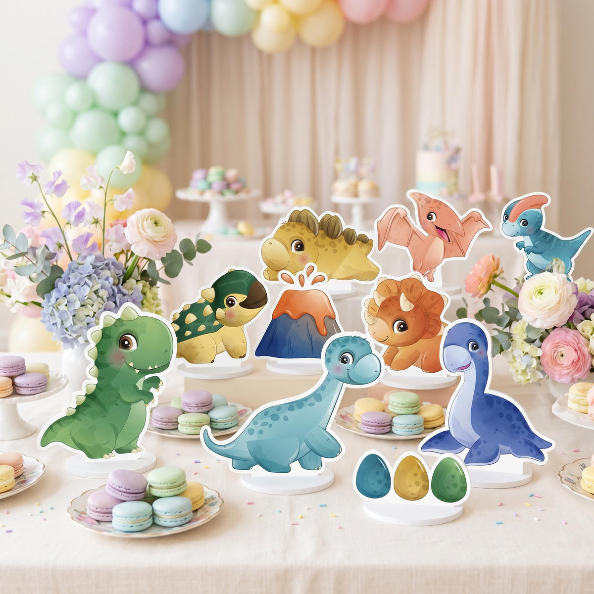 Dinosaur Double-Sided Table Centerpieces Set 10, Roar Baby Shower, Nursery Decor, Table Decor, Dino Birthday Decorations